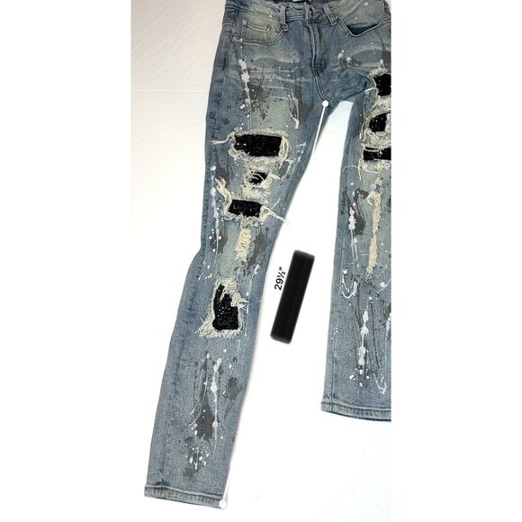 DNA Premium Painted Embellished Ripped Destroyed Blue Jeans 30 Streetwear Grunge - Picture 7 of 11